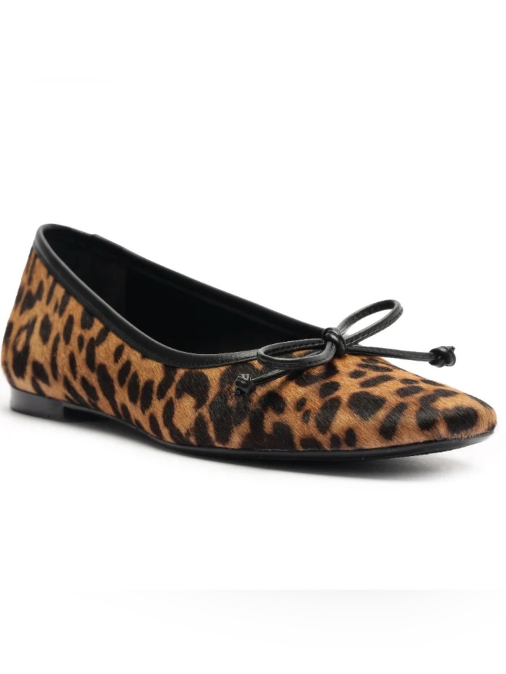 SCHUTZ Arissa Leopard Print Ballet Flat in Tan/Black With Bow, Almond Toe, 7.5B